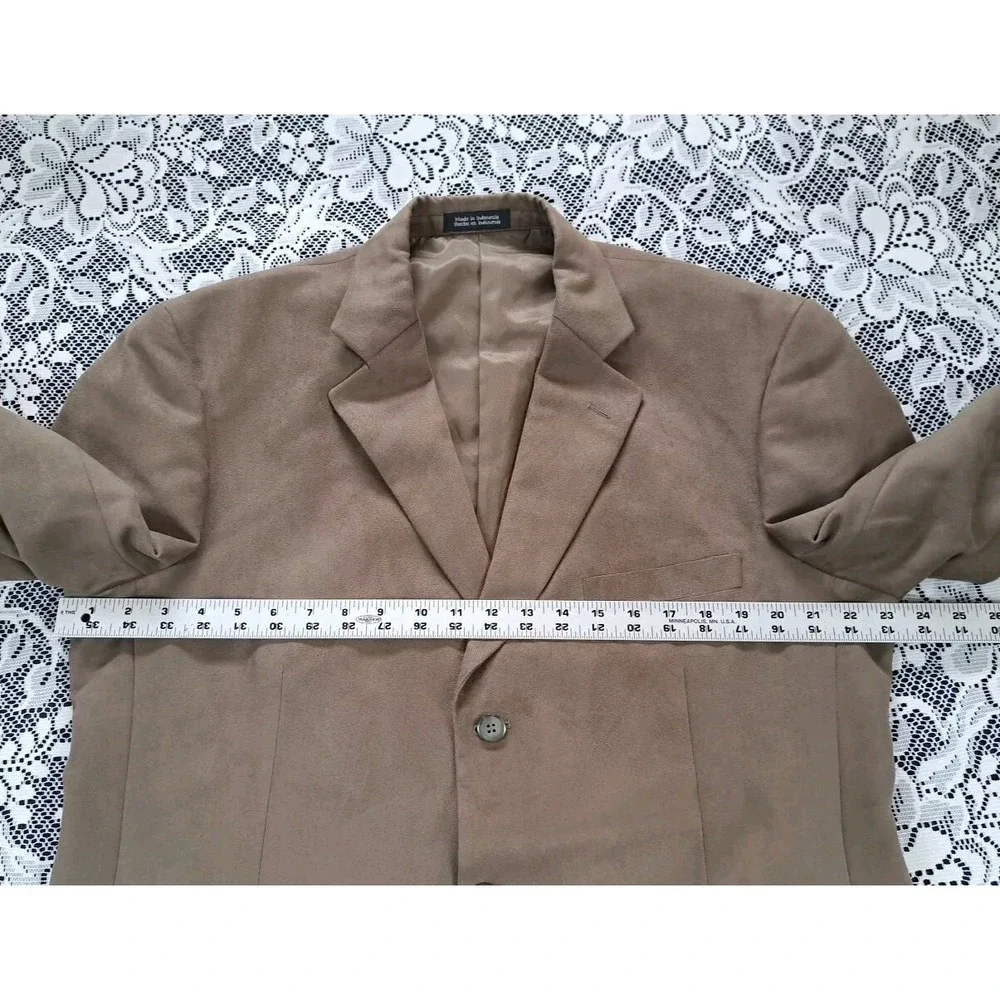 Stafford Sport Coat 42L Brown Faux Suede Blazer‎ Three Button Micro Polyester